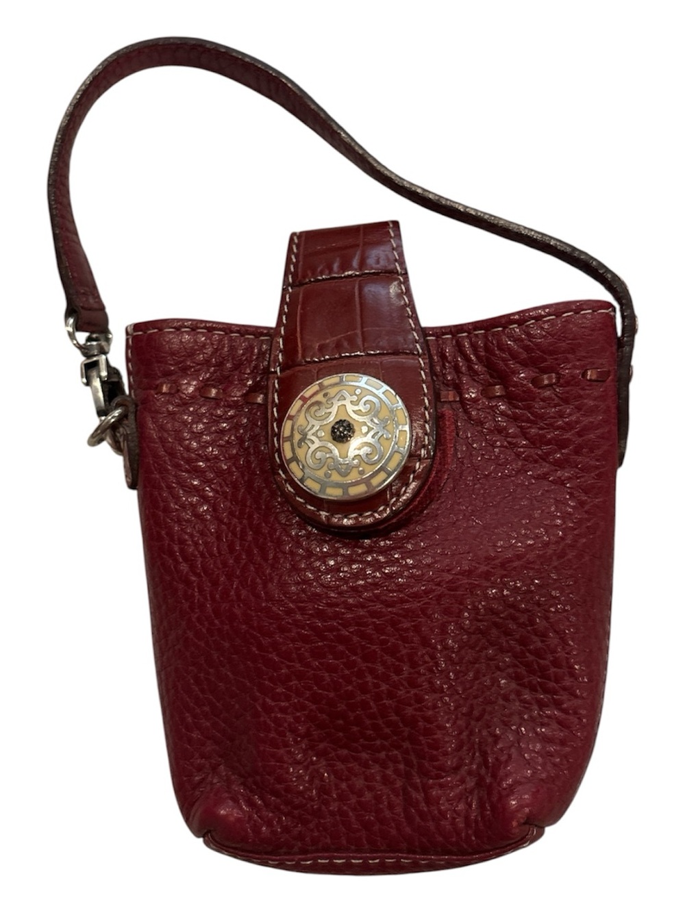 Brighton Burgundy Leather Mini Wristlet with Decorative Medallion‎